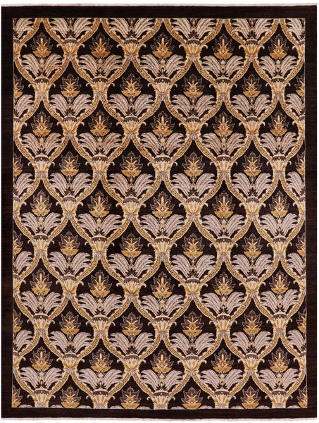 Brown William Morris Hand Knotted Wool Rug - 8' 10" X 11' 6" - Golden Nile