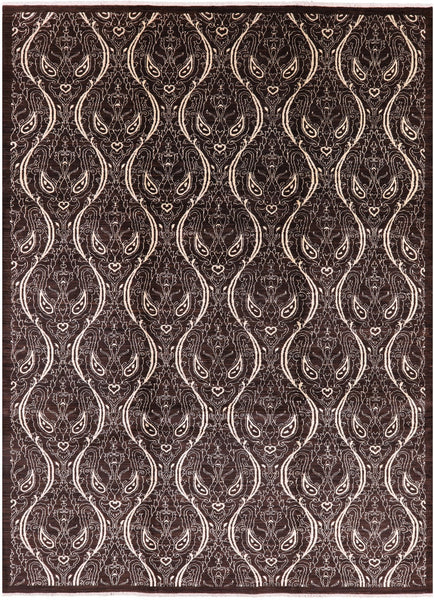 Brown William Morris Hand Knotted Wool Rug - 8' 3" X 11' 5" - Golden Nile