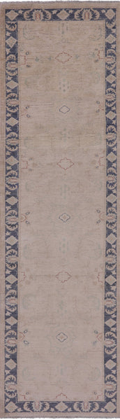 Ivory Peshawar Hand Knotted Runner Rug - 2' 8" X 9' 6" - Golden Nile