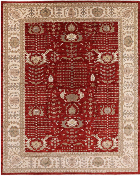Red Peshawar Hand Knotted Area Rug - 12' 0" X 14' 10" - Golden Nile