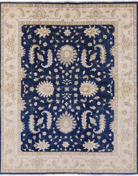 Blue Turkish Oushak Handmade Wool Rug - 7' 10" X 9' 7" - Golden Nile