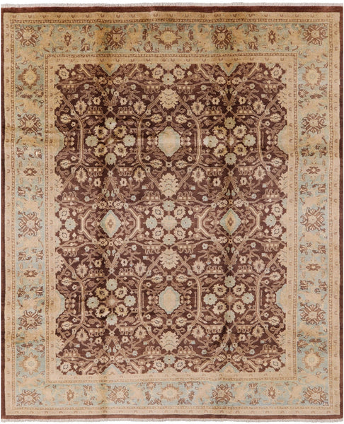 Brown Peshawar Hand Knotted Area Rug - 8' 2" X 9' 10" - Golden Nile