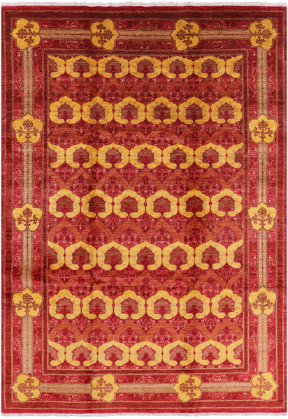 Red William Morris Handmade Wool Area Rug - 8' 10" X 12' 5" - Golden Nile