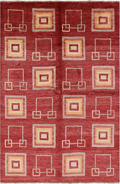 Red Persian Gabbeh Hand Knotted Wool Area Rug - 5' 9" X 8' 6" - Golden Nile