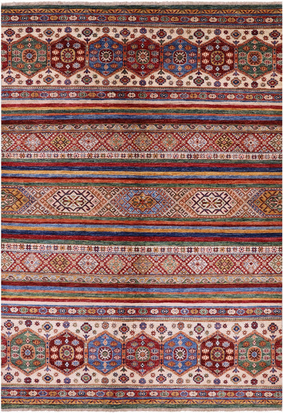 Tribal Khorjin Persian Gabbeh Handmade Area Rug - 5' 8" X 8' 0" - Golden Nile