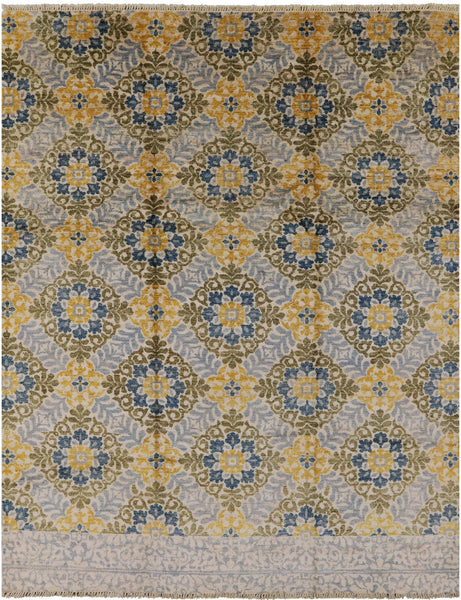 Ikat Hand Knotted Wool Area Rug - 7' 10" X 10' 1" - Golden Nile