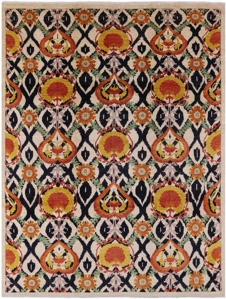 Ivory William Morris Hand Knotted Wool Area Rug - 9' 10" X 13' 3" - Golden Nile