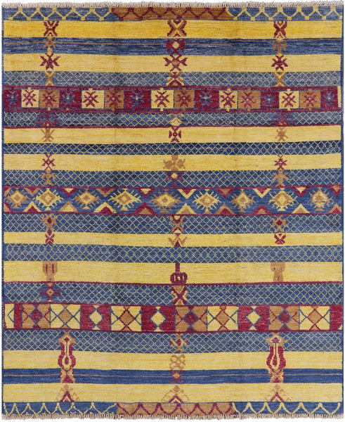 Tribal Moroccan Hand Knotted Wool Rug - 8' 2" X 9' 10" - Golden Nile