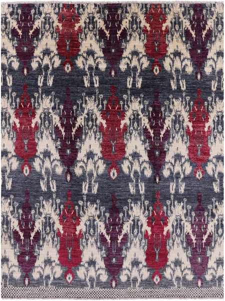 Ikat Hand Knotted Wool Area Rug - 7' 10" X 10' 3" - Golden Nile