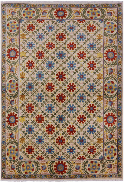 Ivory William Morris Handmade Wool Area Rug - 6' 2" X 8' 9" - Golden Nile