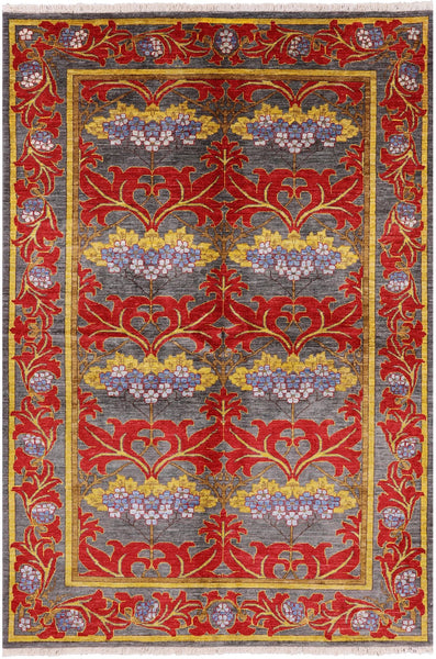 Grey William Morris Handmade Wool Area Rug - 6' 0" X 8' 8" - Golden Nile