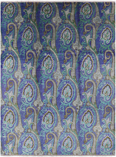 Blue William Morris Hand Knotted Wool Rug - 9' 0" X 12' 1" - Golden Nile