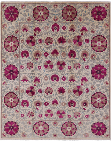 Ivory William Morris Handmade Wool Area Rug - 8' 3" X 10' 3" - Golden Nile