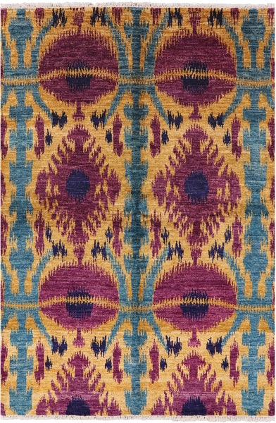 Ikat Handmade Wool Area Rug - 6' 2" X 9' 1" - Golden Nile