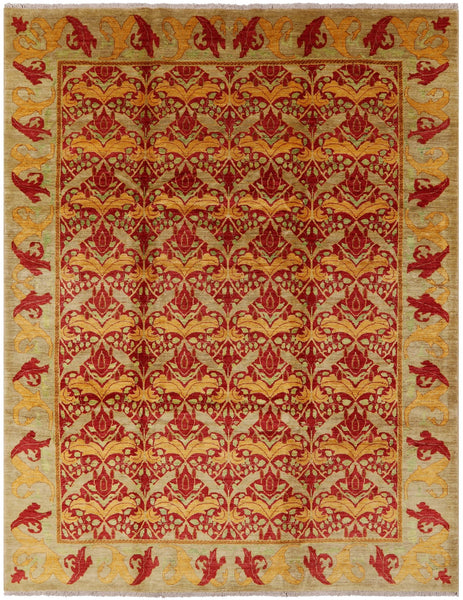 Red William Morris Hand Knotted Area Rug - 9' 2" X 11' 10" - Golden Nile