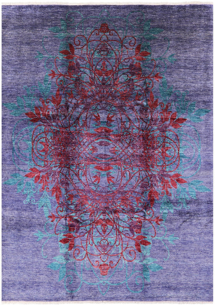 Purple William Morris Hand Knotted Wool Area Rug - 9' 2" X 12' 9" - Golden Nile