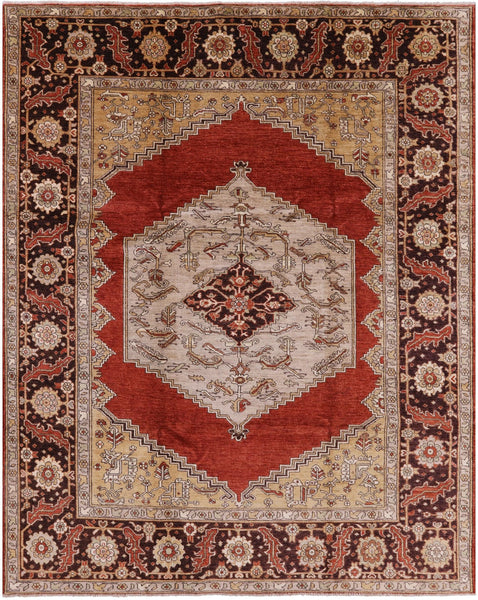 Red Geometric Persian Handmade Area Rug - 8' 1" X 9' 10" - Golden Nile