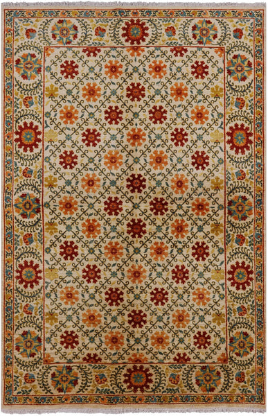 William Morris Hand Knotted Wool Area Rug - 6' 1" X 9' 1" - Golden Nile