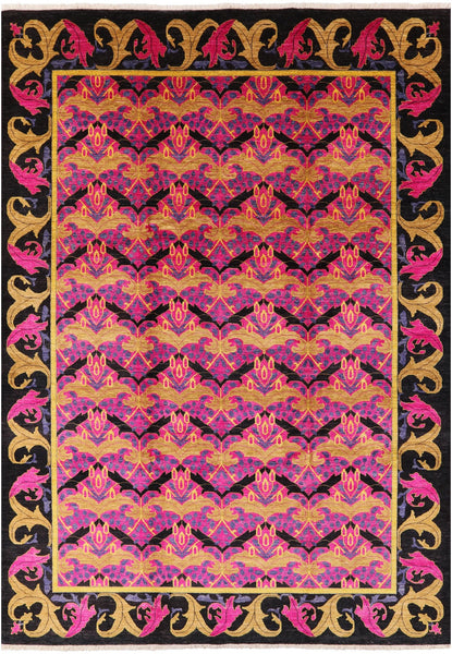 Pink William Morris Hand Knotted Wool Rug - 9' 9" X 13' 7" - Golden Nile