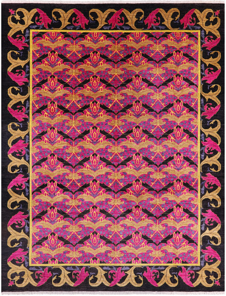 Pink William Morris Hand Knotted Wool Area Rug - 10' 2" X 13' 4" - Golden Nile