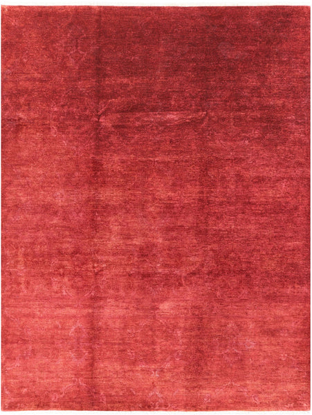 Red Full Pile Overdyed Hand Knotted Area Rug - 9' 0" X 11' 10" - Golden Nile