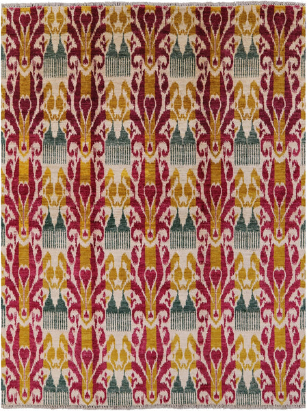 Ikat Hand Knotted Wool Area Rug - 7' 10" X 10' 5" - Golden Nile
