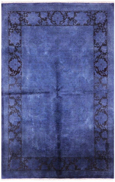 Blue Full Pile Overdyed Handmade Area Rug - 6' 0" X 9' 2" - Golden Nile