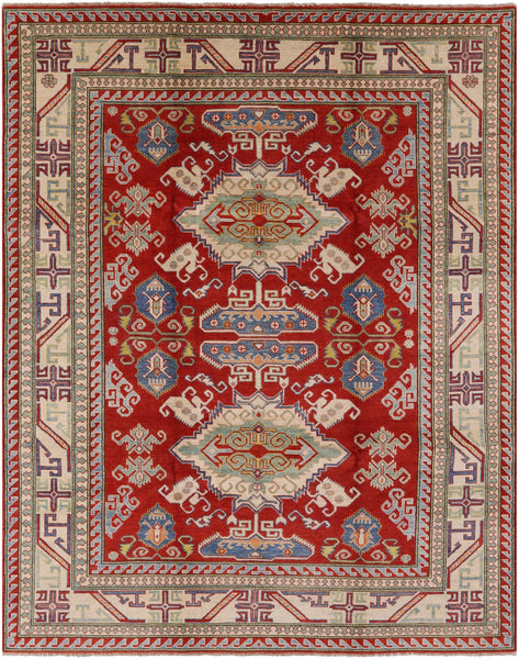 Red Kazak Hand Knotted Rug - 8' 2" X 11' 3" - Golden Nile