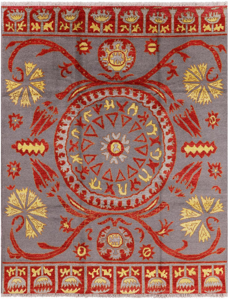 Grey Ikat Handmade Wool Area Rug - 7' 10" X 9' 10" - Golden Nile