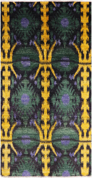 Ikat Hand Knotted Wool Rug - 6' 1" X 11' 8" - Golden Nile