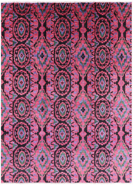 Pink Ikat Hand Knotted Wool Rug - 10' 0" X 13' 10" - Golden Nile