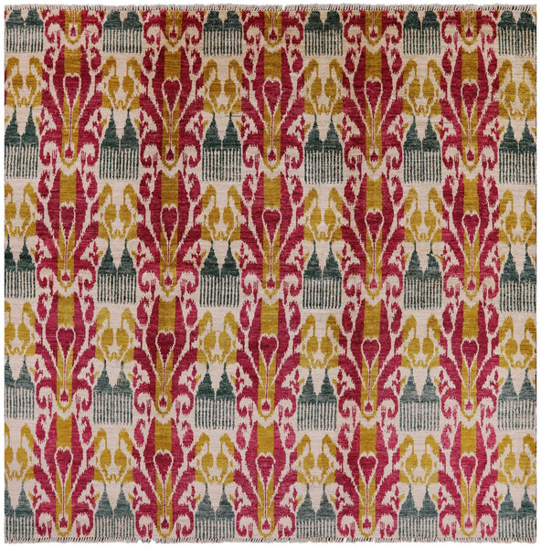 Square Ikat Handmade Wool Area Rug - 8' 9" X 8' 10" - Golden Nile