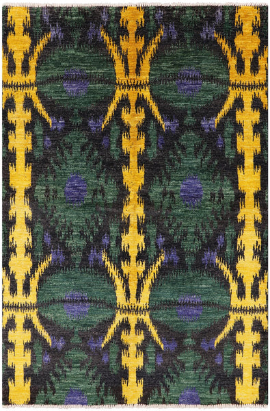 Ikat Hand Knotted Wool Area Rug - 6' 1" X 9' 1" - Golden Nile