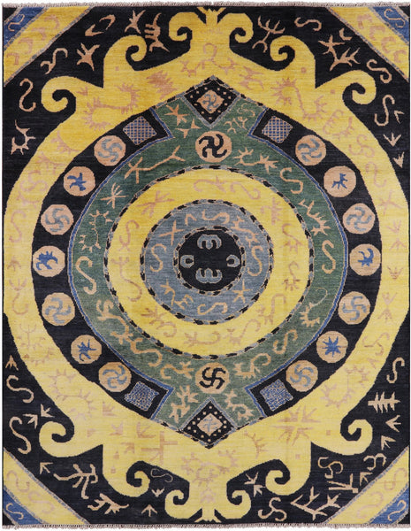 Ikat Hand Knotted Wool Area Rug - 9' 3" X 11' 10" - Golden Nile