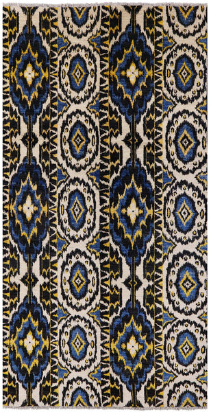 Ikat Hand Knotted Wool Area Rug - 6' 1" X 12' 1" - Golden Nile
