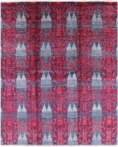 Ikat Hand Knotted Wool Area Rug - 8' 2" X 9' 10" - Golden Nile