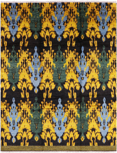Ikat Hand Knotted Wool Area Rug - 8' 2" X 10' 5" - Golden Nile