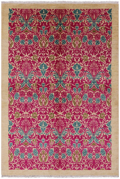 Ivory William Morris Handmade Wool Area Rug - 6' 1" X 8' 10" - Golden Nile