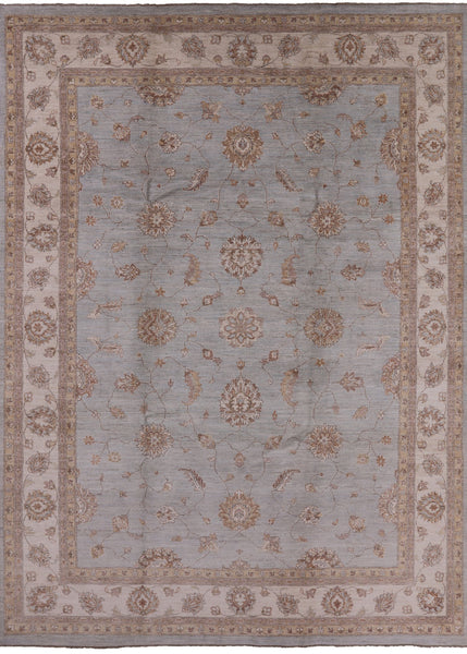 Light Blue Peshawar Handmade Wool Area Rug - 9' 0" X 12' 3" - Golden Nile