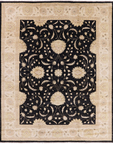 Black Peshawar Handmade Wool Rug - 8' 3" X 10' 1" - Golden Nile
