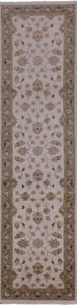 Ivory Peshawar Hand Knotted Wool Runner Rug - 2' 6" X 9' 9" - Golden Nile