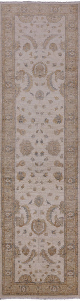 Ivory Peshawar Hand Knotted Runner Rug - 2' 8" X 9' 10" - Golden Nile