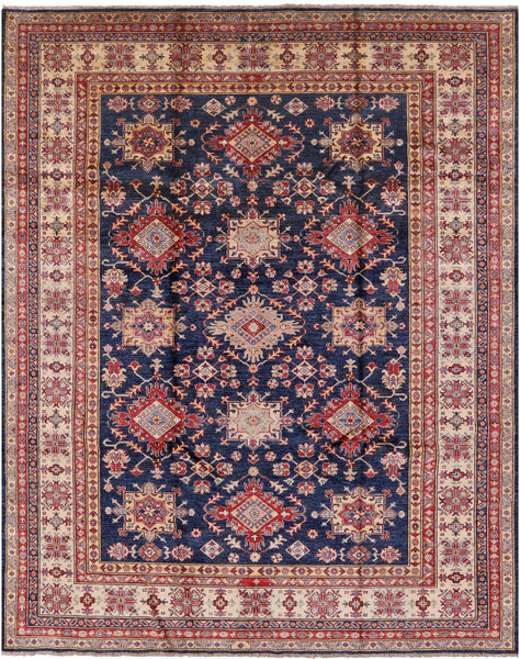 Blue Super Kazak Handmade Wool Rug - 8' 0" X 9' 10" - Golden Nile