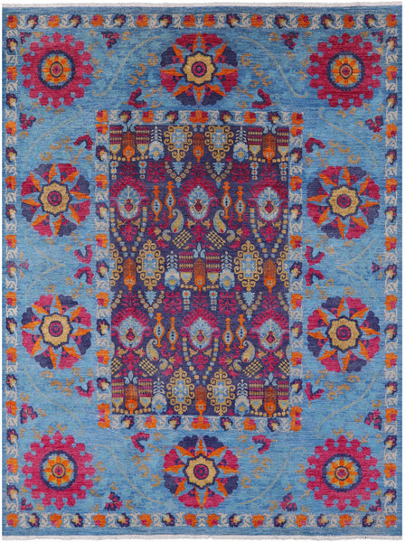 Blue William Morris Handmade Wool Rug - 8' 10" X 11' 7" - Golden Nile