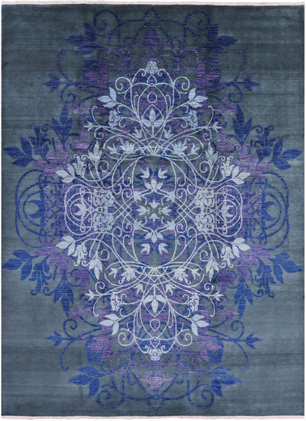 Green William Morris Handmade Wool Rug - 9' 1" X 12' 3" - Golden Nile