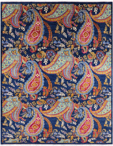 Blue William Morris Hand Knotted Wool Rug - 9' 1" X 11' 7" - Golden Nile