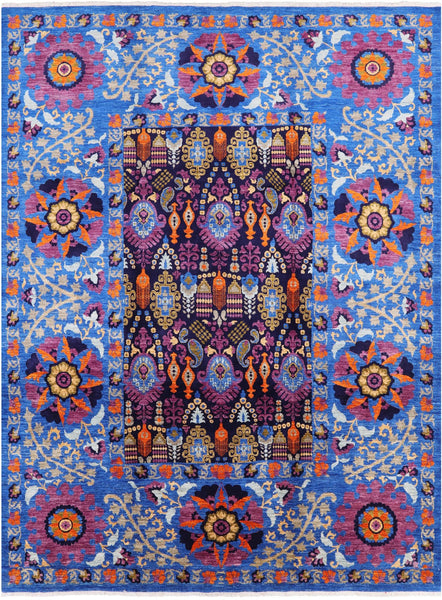 Blue William Morris Hand Knotted Wool Area Rug - 8' 11" X 11' 10" - Golden Nile