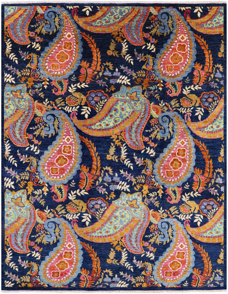 Blue William Morris Handmade Wool Rug - 9' 0" X 11' 3" - Golden Nile