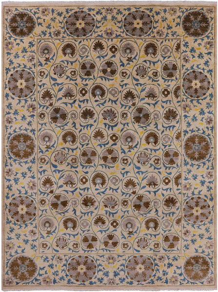 Ivory William Morris Handmade Wool Rug - 9' 1" X 12' 1" - Golden Nile