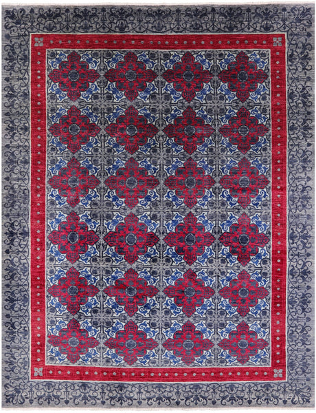 Grey William Morris Handmade Wool Rug - 9' 2" X 11' 9" - Golden Nile